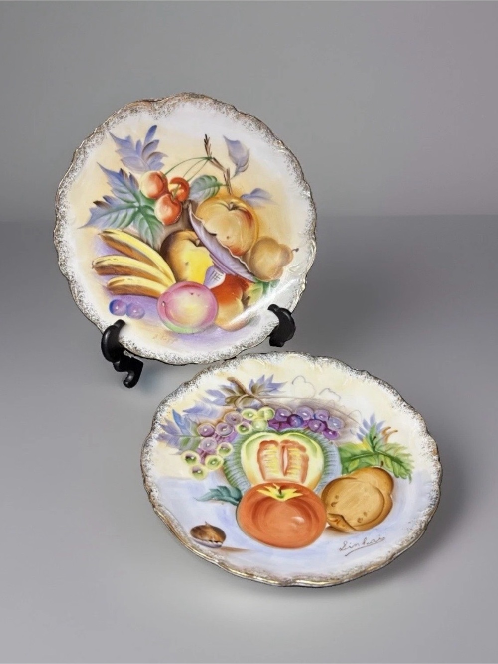 Vintage Fruit Salad Decorative Wall Plates Hand Painted Japan Set of 2